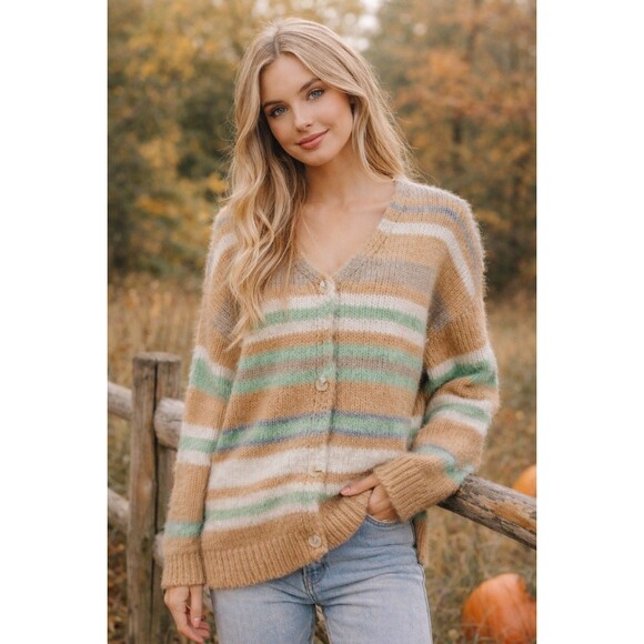 Altar'd State Sweaters - New Altar'd State Striped Eyelash Fuzzy Knit Cardigan Sweater Women's Size Small